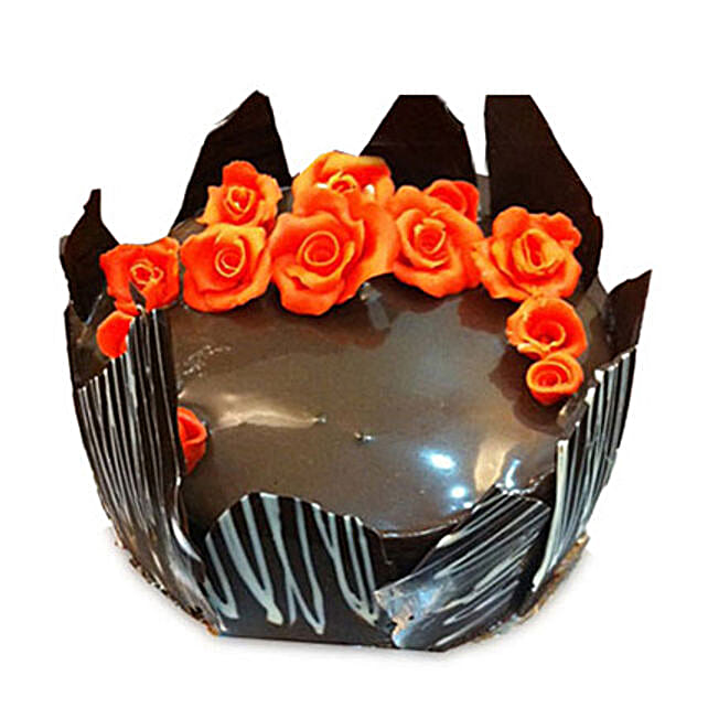 Chocolate Cake With Red Flowers 1kg Eggless