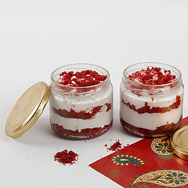 Flaming Red Velvet Jar Cake Eggless Set of 2