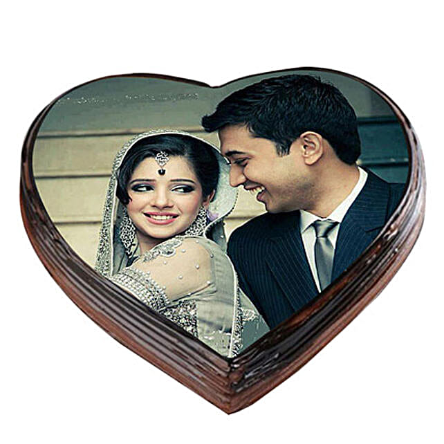 Heart Shape Chocolate Photo Cake 1kg Eggless