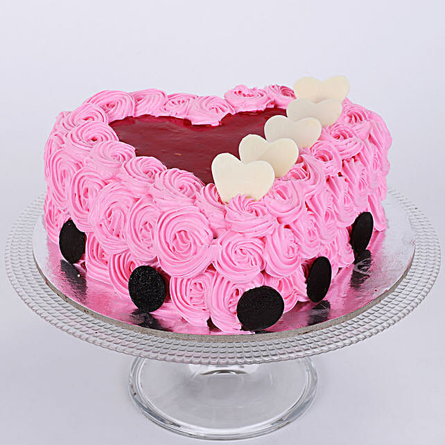 Pink Flower Heart Cake 1kg Eggless Vanilla