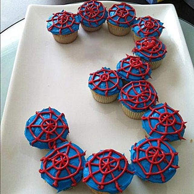Platter of Spiderman Cupcakes set of 13 Eggless
