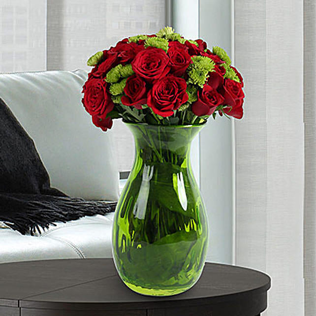 Roses N Chrysanthemums Vase Arrangement