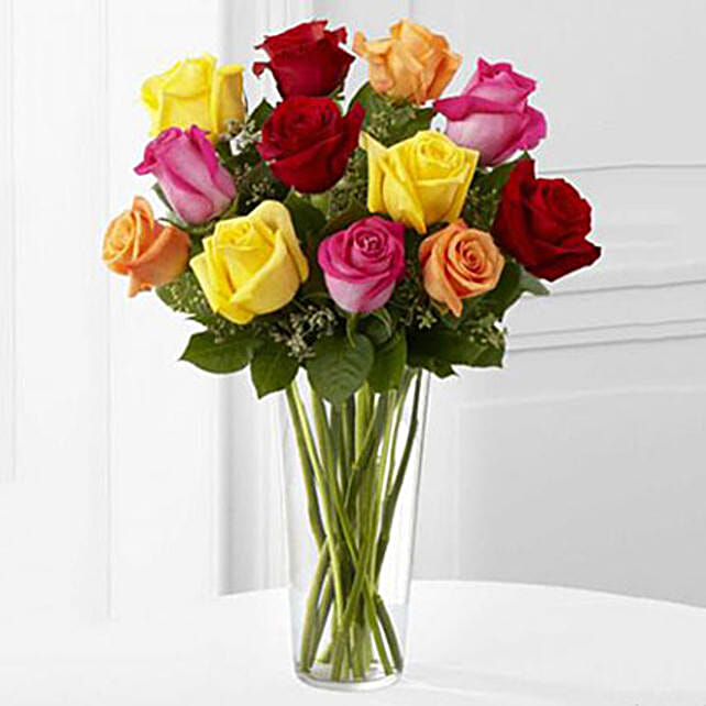 12 Bright Roses Arranged