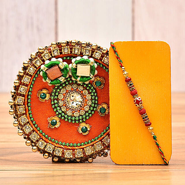Set Of 2 Fancy Rakhi With Puja Thali